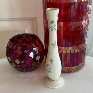 Lenox “Rose Manor” Ivory Porcelain Vase with Gold and Floral Accents